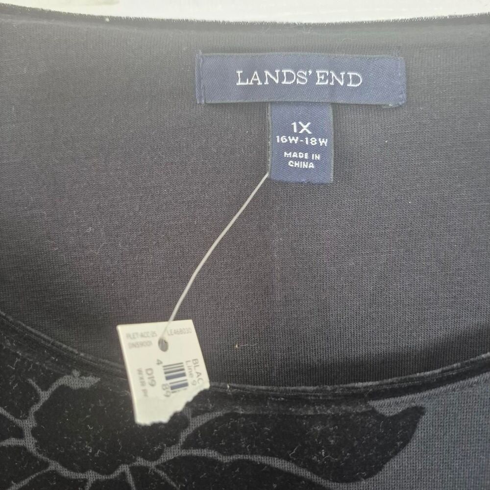 Lands' End Black Floral Fit & Flare Mini Dress 3/4 Sleeves Plus Size 1X - Picture 4 of 5